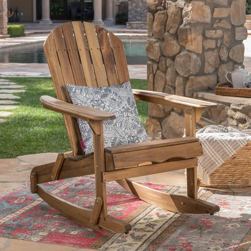 Vista 4 de Christopher Knight Home Vayne - Silla de madera de acacia para exteriores, mecedora Adirondack de listones Adirondack, asiento adicional