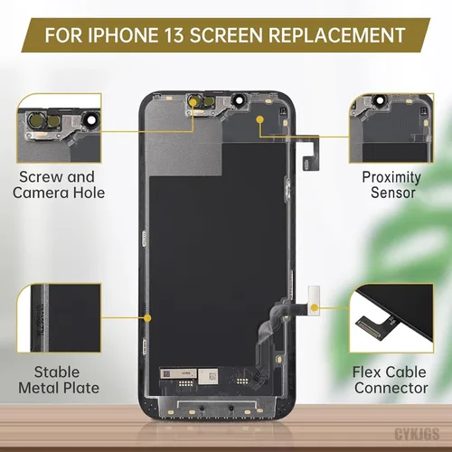 Vista 2 de Pantalla de repuesto para iPhone 13 con auricular de 6.1 pulgadas, kit de pantalla LCD 3D Touch Display Digitizer with Ear Speaker Ambient Light