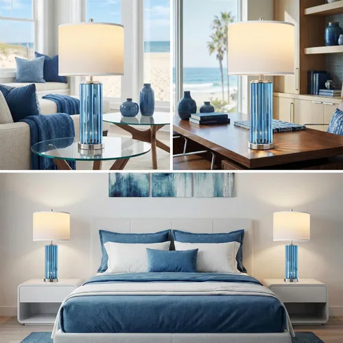 Vista 6 de Juego de 2 lámparas de mesa azules para dormitorio con luz nocturna, lámpara de noche moderna