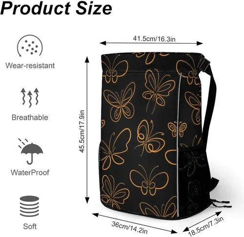 Vista 2 de MZERSE Women Fashion Drawstring Backpack Gym Bags with Zipper Pockets, Multifunction Drawstring Bag Compatible with Butterfly Set Pattern Gold On