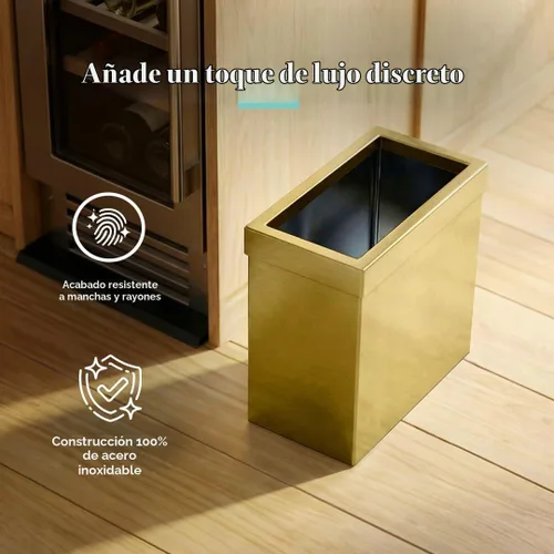 Vista 6 de Gatco Cubo de basura rectangular moderno, latón cepillado, cubo de basura de acero inoxidable con tapa extraíble, a prueba de fugas, capacidad de 3