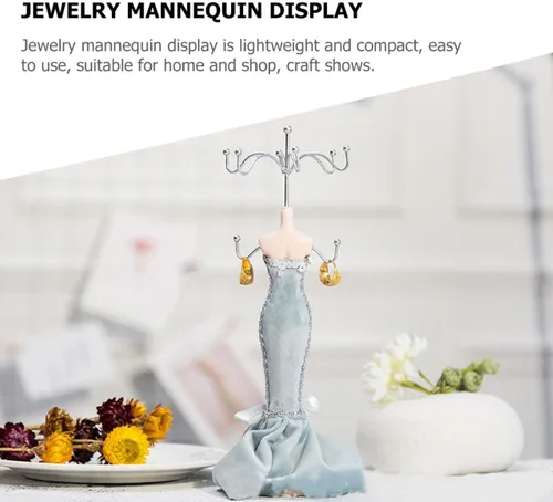 Vista 3 de GALPADA Necklace and Earring Holder Jewelry Display Rack Iron Creative Jewelry Mannequin Stand Light Blue Small Model for Retail Display and Craft