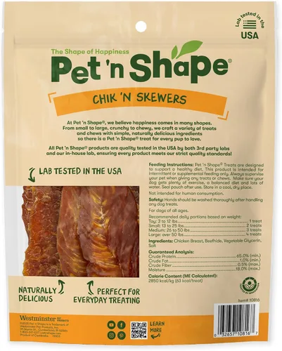 Vista 2 de Pet 'n Shape Chik 'n Skewers - Golosinas masticables de cuero crudo envueltas en pollo para perros, 1 libra