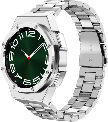 Vista 10 de Funda de lujo con correa diseñada para Samsung Galaxy Watch 6/5/4 de 1.732 pulgadas, resistente funda protectora militar de metal con correa táctica
