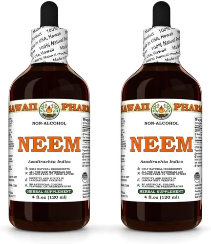 Vista 9 de Extracto líquido sin alcohol de Neem, suplemento herbario natural de glicerita de hoja seca de neem orgánico (Azadirachta Indica), Hawaii Pharm, EE.