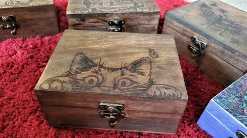 Vista 3 de Joyero grabado de gatito y gato, hermosa caja de recuerdo Caja de almacenamiento de aretes y collares para niñas y mujeres Idea de regalo