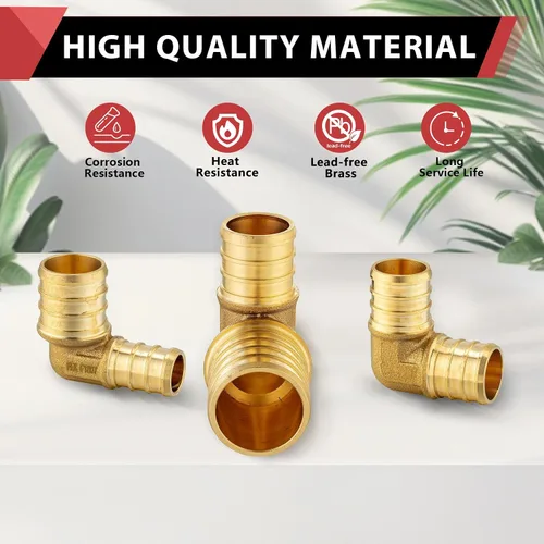 Vista 4 de Paquete de 2 accesorios de latón EFIELD Pex de 1 pulgada x 1 pulgada de 90 grados, ASTM F1807, NSF61 (PEX1807062-2PCS) for Pex Pipe/Tubing