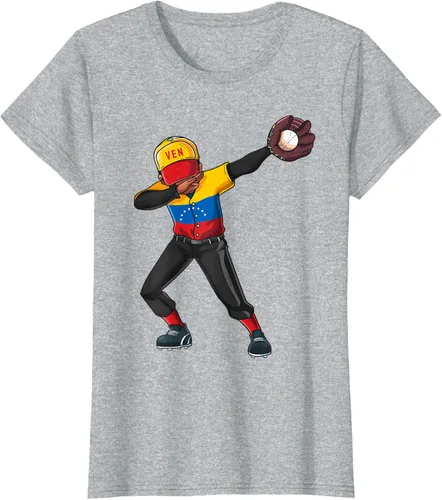 Vista 31 de Baseball Dabbing Venezuela Player Catcher Pitcher Hombres Niños Camiseta, Negro