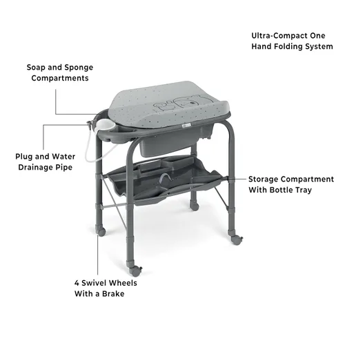 Vista 3 de Sorelle Furniture Bagnetto Cambio - Bañera portátil para bebé con cambiador, estación plegable para cambiar pañales con bandeja de almacenamiento