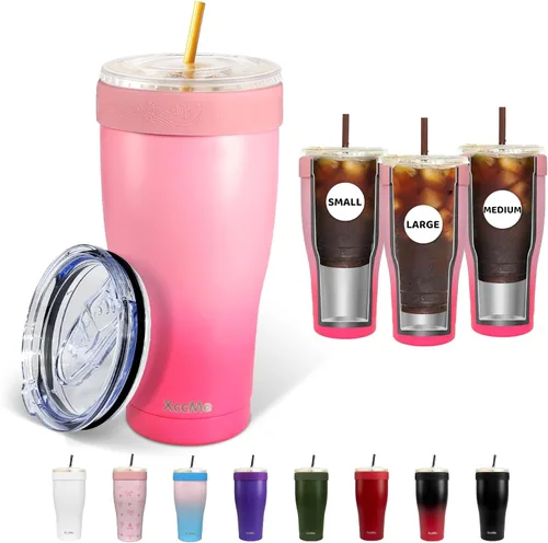 Vista 11 de Funda universal para café helado, aislante de acero inoxidable de 32 onzas, se adapta a tazas Starbucks/Dunkin/McDonalds, doble pared reutilizable