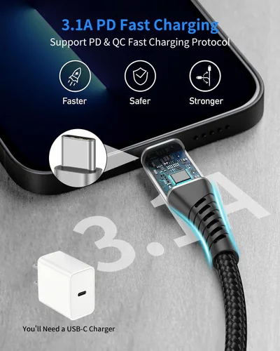 Vista 2 de Cables cortos USB C a USB C de 6 pulgadas, paquete de 3 cables USB C a C