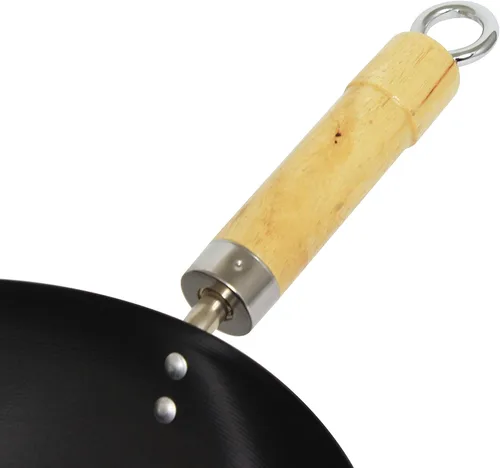 Vista 3 de Thunder Group Wok antiadherente de acero al carbono con mango de madera, 12 pulgadas