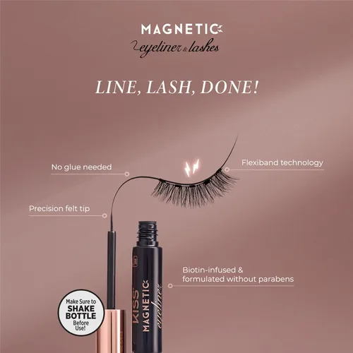 Vista 7 de KISS Pestañas postizas magnéticas y delineador de ojos, 'Lure', 12mm, fáciles de aplicar, reutilizables, sin pegamento, tecnología Flexiband, punta
