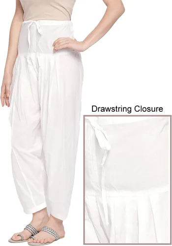 Vista 4 de ladyline Pantalones Salwar de algodón liso con cierre de cordón, pantalones holgados indios para mujer yoga
