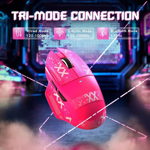 Vista 2 de ATTACK SHARK V6 - Mouse inalámbrico para juegos de 2.29 oz con base de carga magnética RGB, BT/2.4G inalámbrico/con cable, sondeo 1K, sensor PixArt