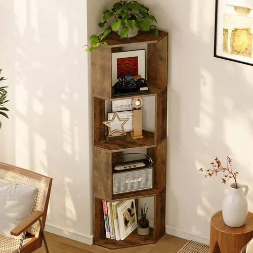 Vista 2 de Estantería de madera de 4 niveles, estante independiente para libros, organizador de almacenamiento abierto moderno para dormitorio, sala de estar