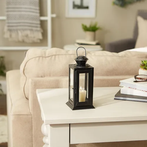 Vista 5 de Zingz & Thingz Outdoor Starlight Hanging Candle Lantern, Decorative Light Home Decor, 8" Tall, Black