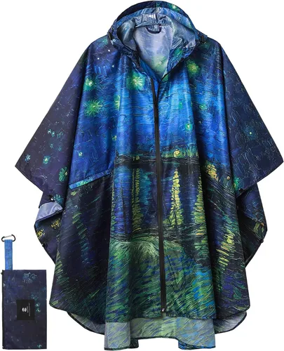 Vista 13 de SaphiRose Rain Poncho Jacket Coat Hooded for Adults with Pockets Gradiente Borgoña