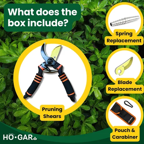 Vista 4 de HO.GAR Kit de tijeras de podar de titanio de alta calidad: podadoras manuales profesionales resistentes, tijeras de jardinería, tijeras ergonómicas.