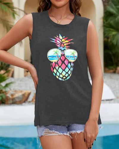 Vista 3 de Camisetas sin mangas para mujer, de verano, informales y holgadas, blusas tipo túnica