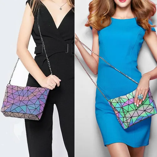 Vista 9 de ESOVIO Bolso de mano holográfico geométrico con bolso cruzado para mujer bolso iridiscente reflectante Bolso de mano holográfico geométrico