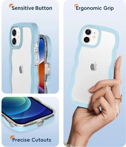 Vista 5 de GONEZ Funda para iPhone 11 de 6.1 pulgadas, con 2 protectores de pantalla + 2 protectores de lente de cámara, diseño curvado de onda transparente