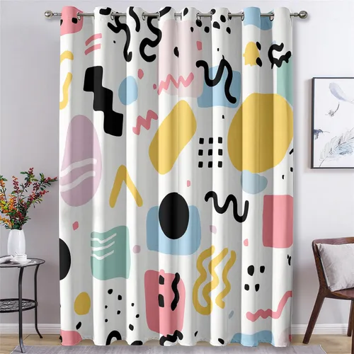 Vista 16 de Cortinas de ilusión óptica de 39 pulgadas de largo, juego de 2 paneles, cortinas negras y blancas para decoración de dormitorio, sala de estar