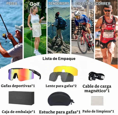 Vista 5 de Gafas de sol deportivas inteligentes, lentes de sol Bluetooth para ciclismo y mujeres, carga magnética Bluetooth 5.4 con protección UV, auriculares