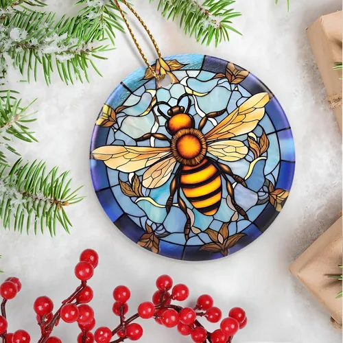 Vista 6 de Touber Adorno Navideño, Adorno de Navidad, Idea de Regalo de Vacaciones, Recuerdo Familiar, Cerámica Redonda, Intercambio de Regalos, Idea de Abeja