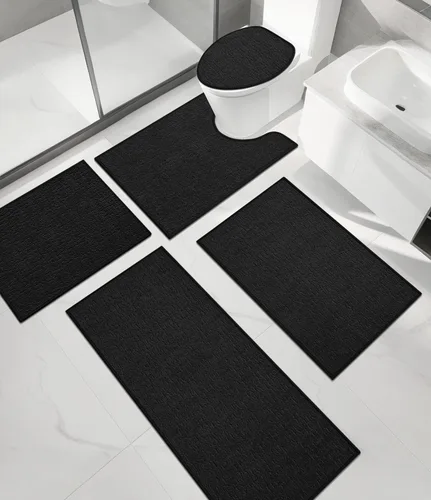 Vista 31 de Chakme Juego de 2 alfombras de baño ultrafinas, absorbentes, antideslizantes, lavables a máquina, color negro, 17 x 24 pulgadas / 17 x 30 pulgadas