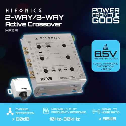 Vista 2 de Hifonics HFXR Crossover activo de 2 vías/3 vías, crossover de audio para automóvil con control remoto de graves