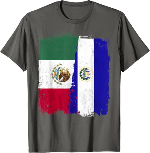 Vista 85 de Camiseta con la bandera mexicana de El Salvador con la mitad de la bandera mexicana de El Salvador