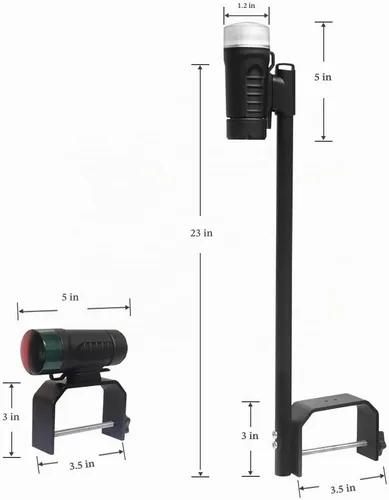 Vista 4 de Luz de navegación portátil con batería para embarcación - Proa y popa para pontón y embarcación pequeña (negro)