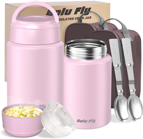 Vista 11 de Tarro de comida aislado de acero inoxidable, paquete de 2 unidades para trabajo y viajes, color negro Vacuum insulated thermos keeps soup/pasta