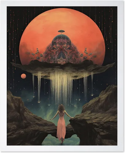 Vista 32 de Poster Master Póster OVNI – Impresión de mujer enmascarada – Arte extraterrestre – Arte surrealista – Arte de ciencia ficción – Regalo para hombres
