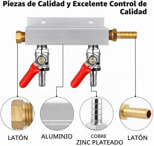 Vista 3 de MRbrew - Divisor de colector de gas CO2 de 2 vías, distribuidor de aluminio de púas de 5/16 pulgadas