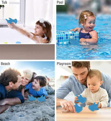 Vista 4 de DolliBu Hammerhead Shark Bath Buddy Squirter - Juguete flotante de goma de tiburón azul, divertido juego de baño para niños pequeños, lindo juguete