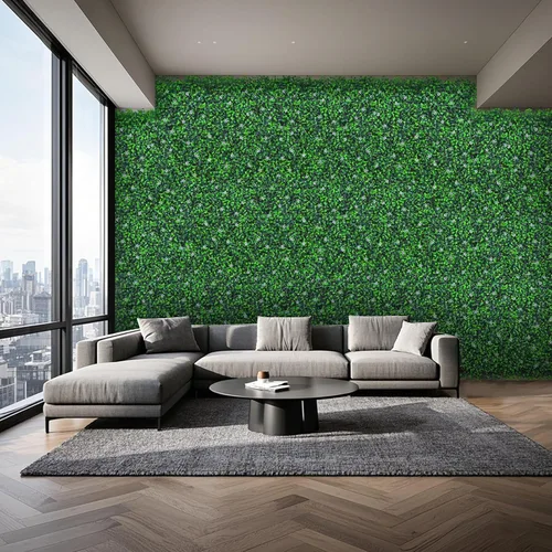 Vista 2 de Yangrass Rollo de Paneles de Pared de Césped, 40"x120" (33.33 pies cuadrados) Hiedra Artificial con Flor Blanca, Paneles Verdes de Pared de Césped