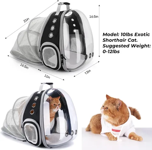Vista 2 de Lollimeow Mochila transportadora para gatos, mochila expandible de burbujas para gatos y perros pequeños, mochila de viaje aprobada por aerolíneas