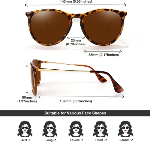 Vista 9 de LINVO Gafas de sol retro para mujer, polarizadas, protección UV, estilo vintage, estilo de diseñador, gafas de sol redondas