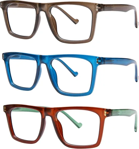 Vista 13 de AQWANO - Paquete de 3 gafas de lectura para hombres 2.0, lectores de computadora con bloqueo de luz azul, lectores cuadrados grandes
