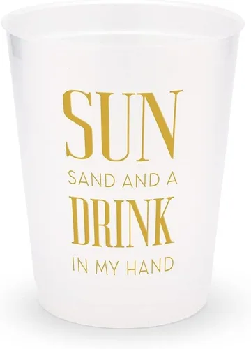 Vista 11 de WEDDINGSTAR Vasos personalizados de plástico esmerilado para fiestas, Aloha Beaches - Juego de 8