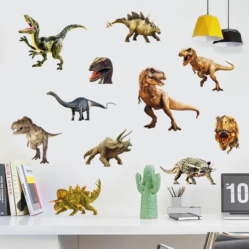 Vista 2 de Kiddale Calcomanías de pared de dinosaurio, calcomanías de arte extraíbles para decoración del hogar 11pcsa