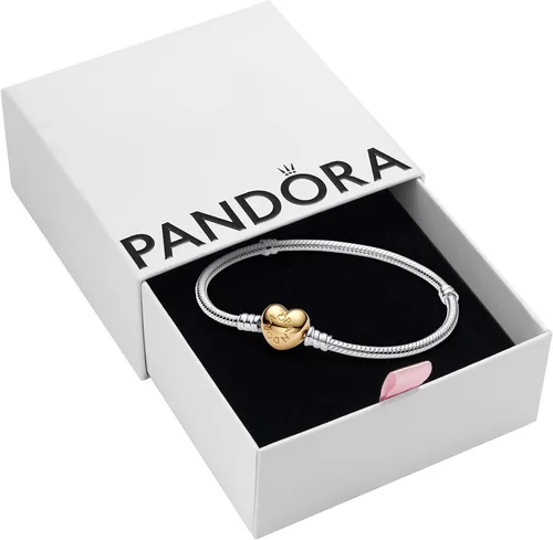 Vista 2 de Pandora Moments - Pulsera de cadena de serpiente con cierre de corazón, dijes compatibles con momentos, con caja de regalo