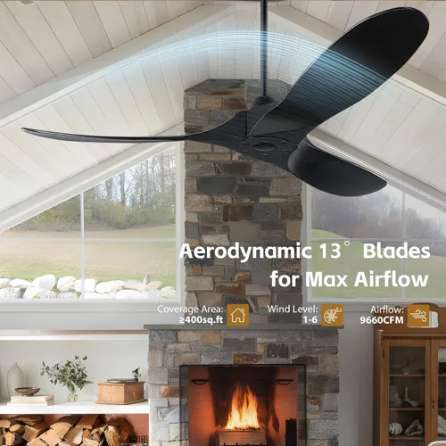 Vista 2 de Ventilador de techo negro para exteriores de 60 pulgadas para patios sin luces, clasificado para ambientes húmedos, ventilador de techo inteligente
