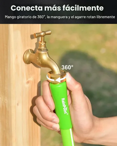 Vista 4 de RAINPOINT Manguera de jardín líder corta de 1.5 metros - Manguera de agua ligera con asa giratoria - Flexible, resistente, de goma híbrida