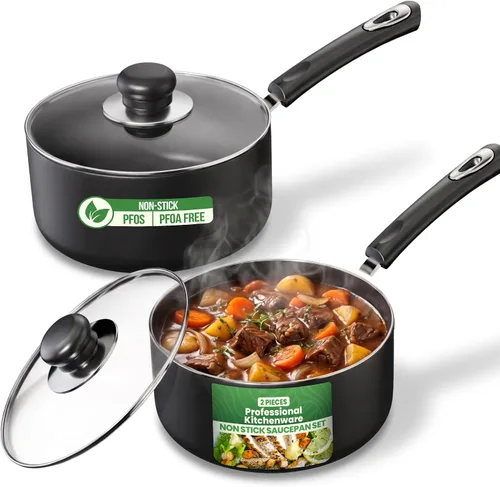 Vista 9 de Utopia Kitchen Juego de cacerolas antiadherentes con tapa, juego de ollas multiusos de 1 cuarto y 2 cuartos de galón, uso para el hogar, cocina