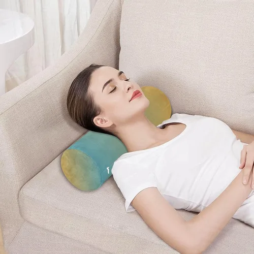 Vista 5 de Almohada cervical para el cuello con degradado azul y amarillo, almohada cervical con funda extraíble lavable, almohadas de cuello de espuma