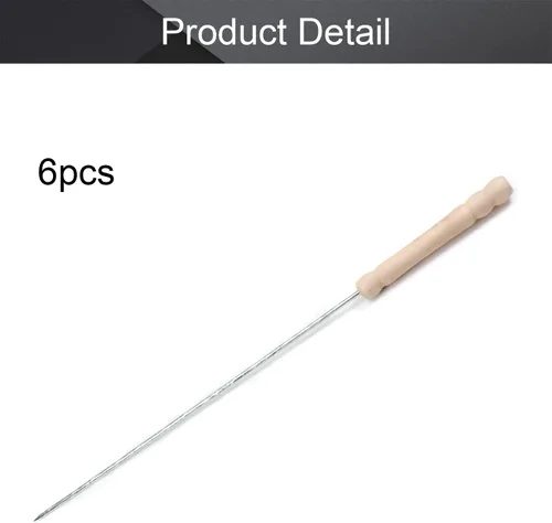 Vista 4 de Utoolmart Pinchos de barbacoa de acero inoxidable, palitos reutilizables para barbacoa, mango de madera para barbacoa, camping, utensilios