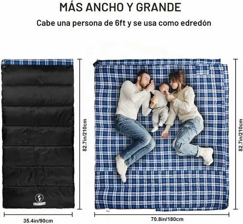 Vista 2 de Cotton Flannel Sleeping Bag for Adults, Camping Sleeping Bag